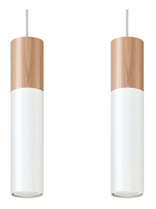 Suspension Acier Bois Naturel/Blanc GU10 2 Pablo - Kiabi