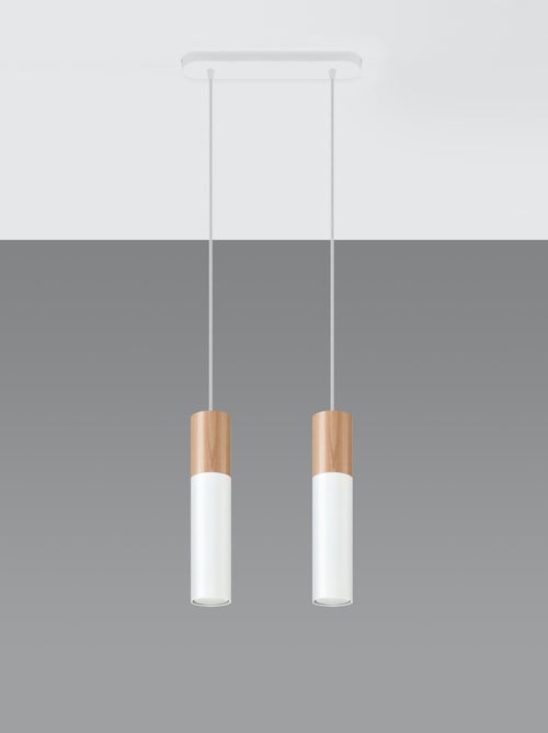 Suspension Acier Bois Naturel/Blanc GU10 2 Pablo - Kiabi