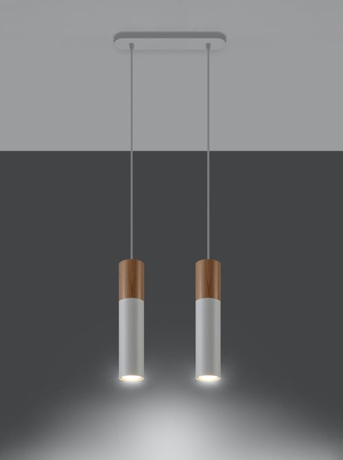 Suspension Acier Bois Naturel/Blanc GU10 2 Pablo - Kiabi