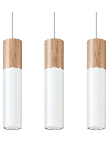Suspension Acier Bois Naturel/Blanc GU10 3 Pablo