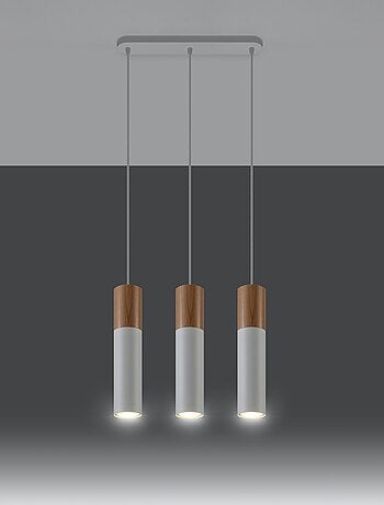 Suspension Acier Bois Naturel/Blanc GU10 3 Pablo