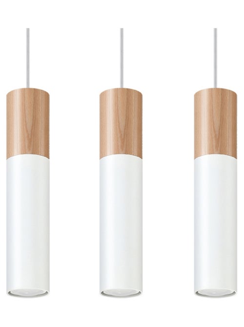 Suspension Acier Bois Naturel/Blanc GU10 3 Pablo - Kiabi