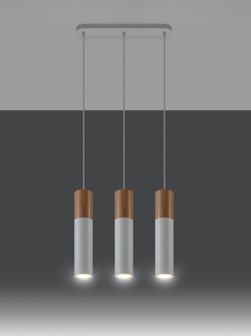 Suspension Acier Bois Naturel/Blanc GU10 3 Pablo - Kiabi