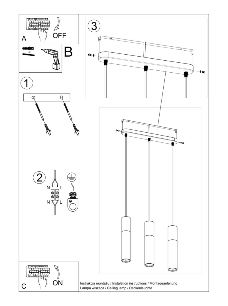 Suspension Acier Bois Naturel/Blanc GU10 3 Pablo Marron - Kiabi