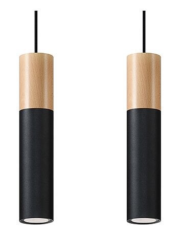 Suspension Acier Bois Naturel/Noir GU10 2 Pablo