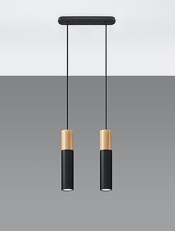 Suspension Acier Bois Naturel/Noir GU10 2 Pablo