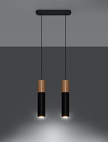 Suspension Acier Bois Naturel/Noir GU10 2 Pablo