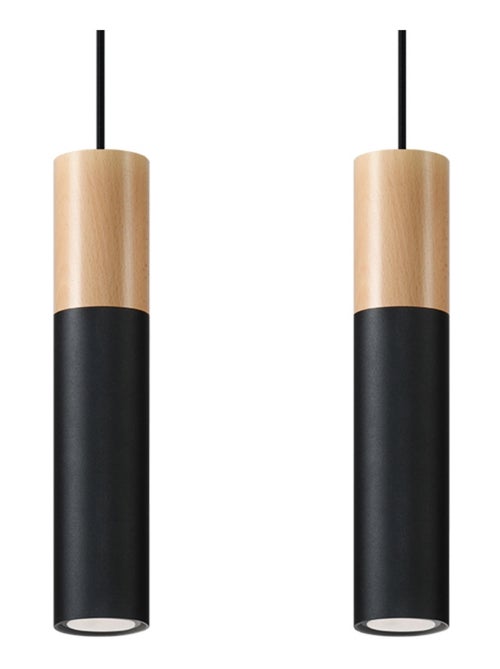 Suspension Acier Bois Naturel/Noir GU10 2 Pablo - Kiabi