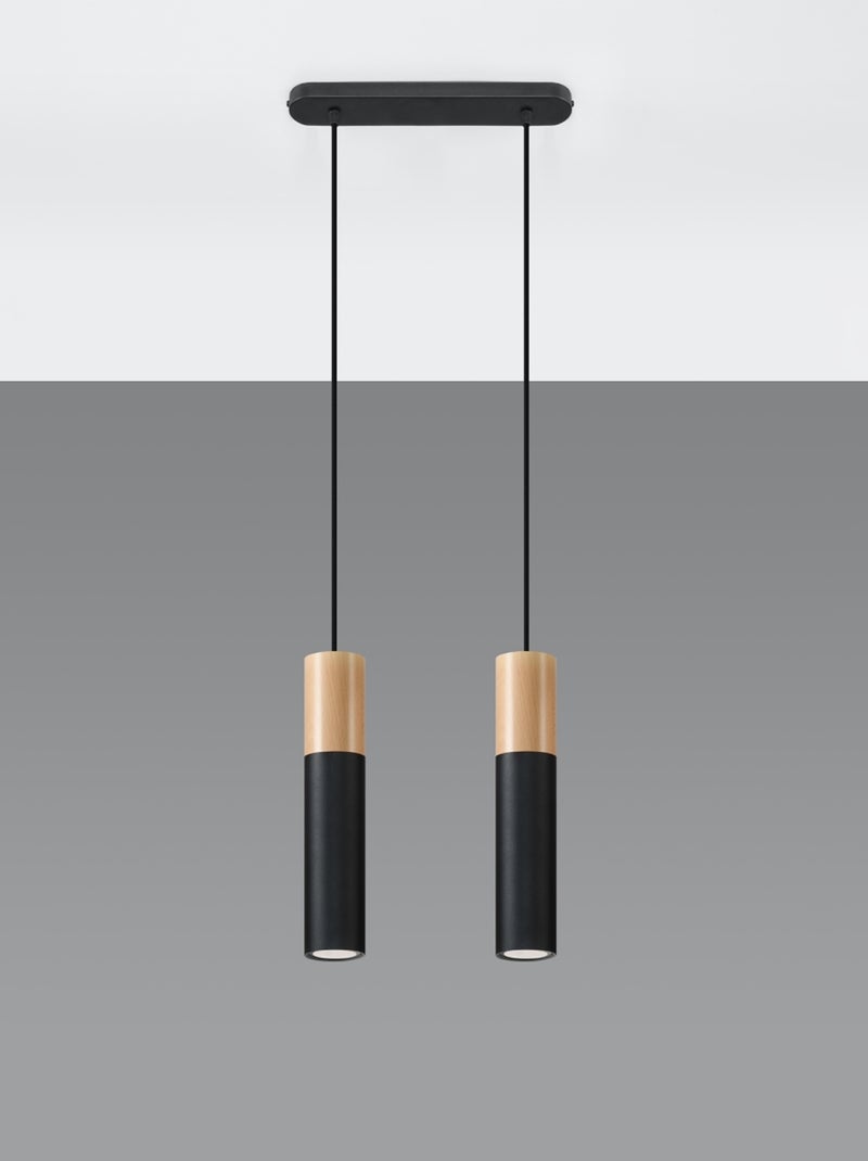 Suspension Acier Bois Naturel/Noir GU10 2 Pablo Marron - Kiabi