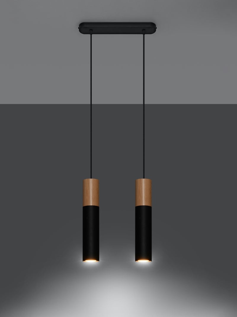 Suspension Acier Bois Naturel/Noir GU10 2 Pablo Marron - Kiabi