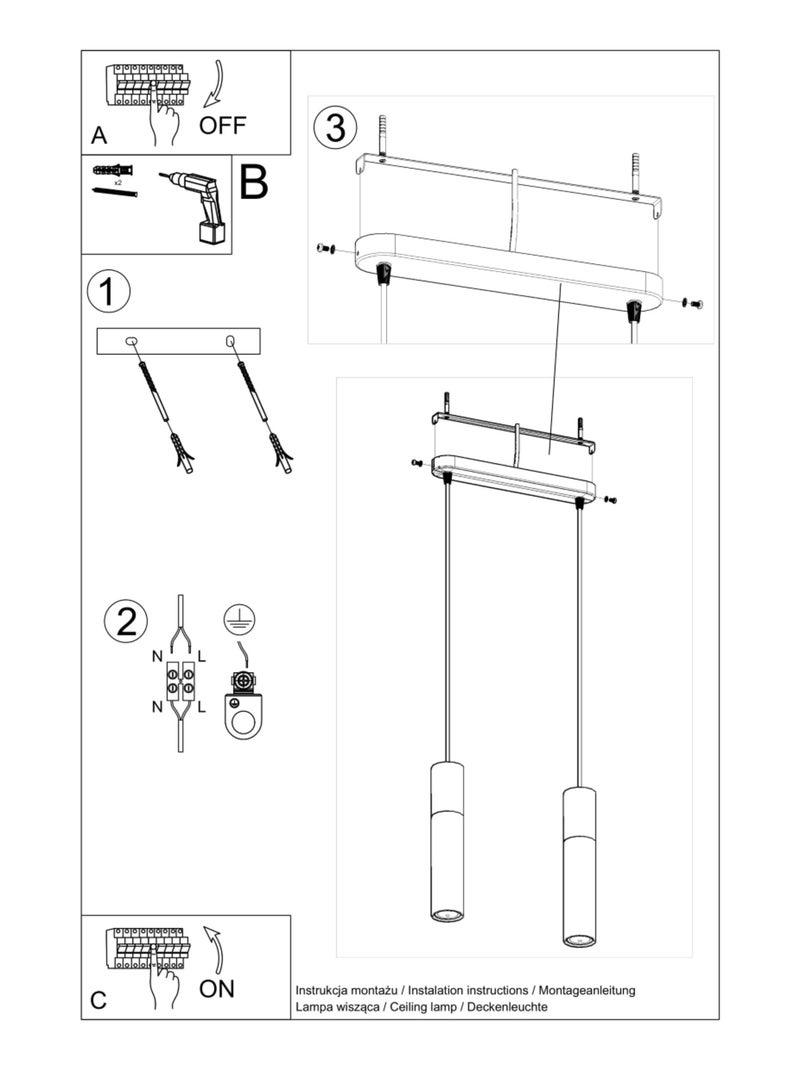 Suspension Acier Bois Naturel/Noir GU10 2 Pablo Marron - Kiabi