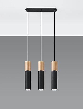 Suspension Acier Bois Naturel/Noir GU10 3 Pablo