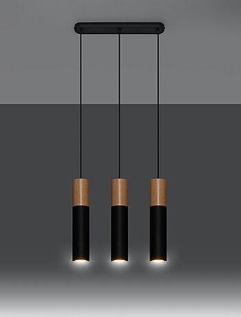 Suspension Acier Bois Naturel/Noir GU10 3 Pablo