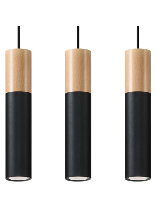 Suspension Acier Bois Naturel/Noir GU10 3 Pablo - Kiabi