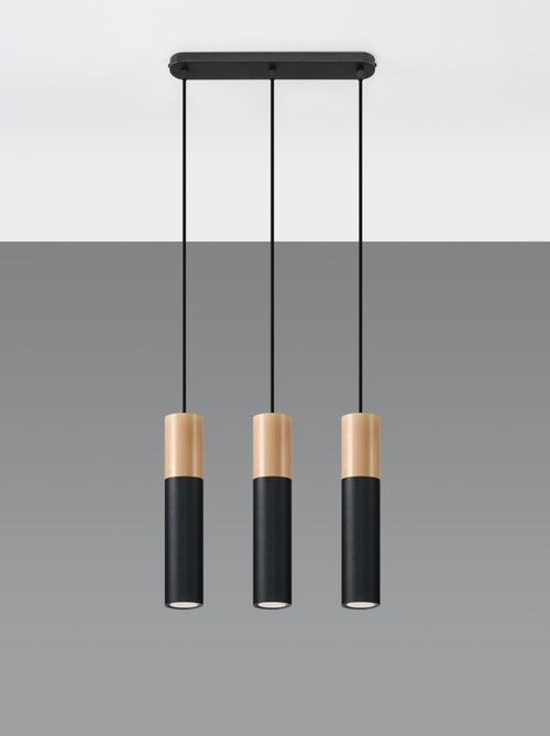 Suspension Acier Bois Naturel/Noir GU10 3 Pablo - Kiabi