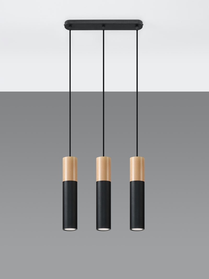 Suspension Acier Bois Naturel/Noir GU10 3 Pablo Marron - Kiabi