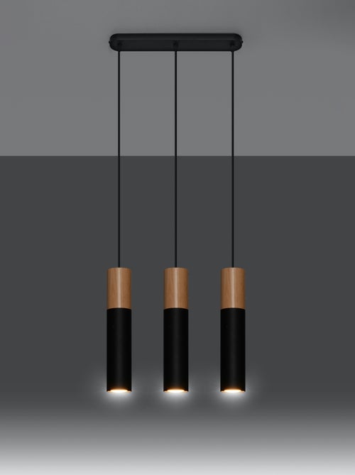 Suspension Acier Bois Naturel/Noir GU10 3 Pablo - Kiabi