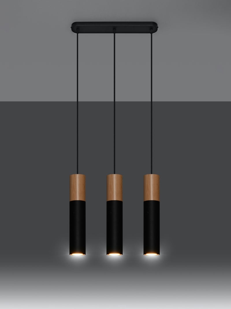 Suspension Acier Bois Naturel/Noir GU10 3 Pablo Marron - Kiabi