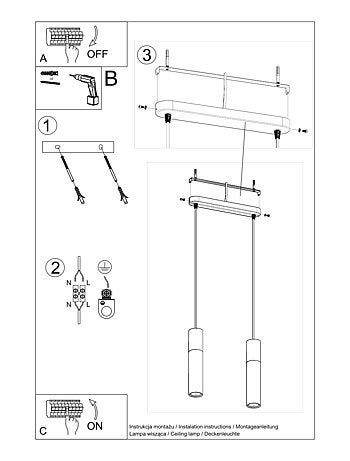 Suspension Acier Gris/Noir GU10 2 Borigio