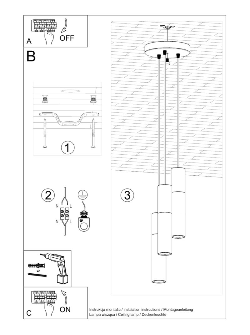 Suspension Acier Gris/Noir GU10 3 Borigio Gris - Kiabi