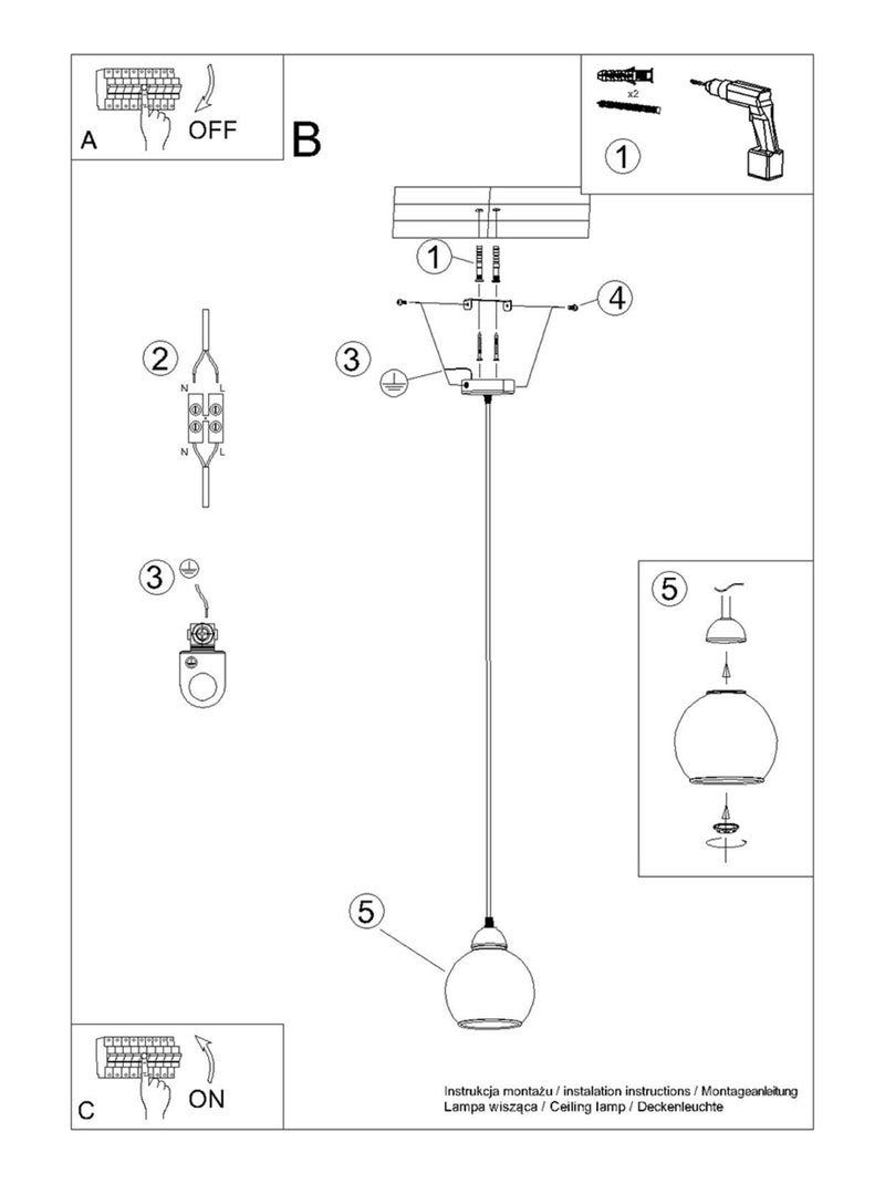Suspension Acier Noir E27 1 Alino Noir - Kiabi