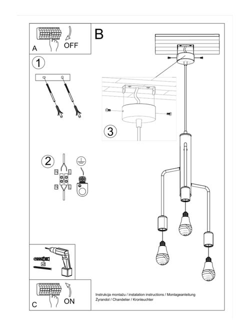 Suspension Acier Noir E27 3 Duomo - Kiabi