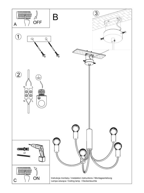 Suspension Acier Noir E27 3 Piccolo - Kiabi