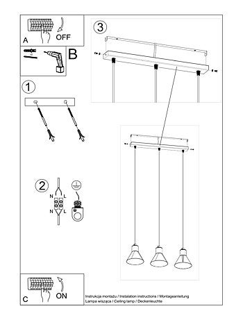 Suspension Acier Noir E27 3 Taleja