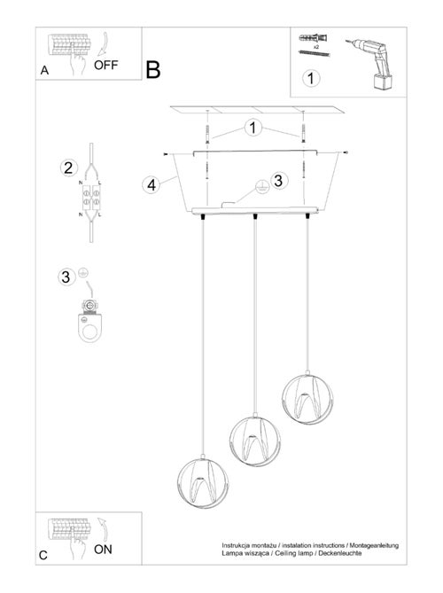 Suspension Acier Noir E27 3 Tulos Line - Kiabi