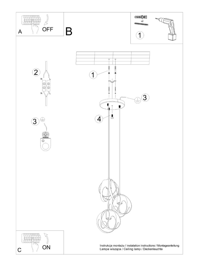 Suspension Acier Noir E27 3 Tulos Noir - Kiabi