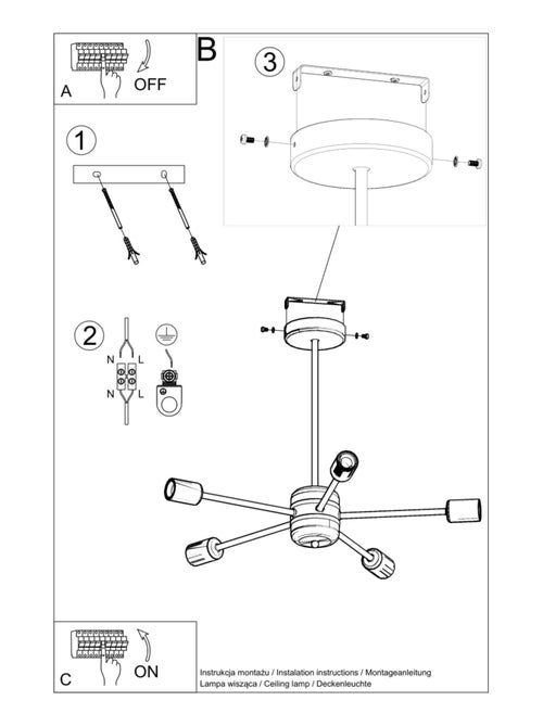 Suspension Acier Noir E27 5 Lango - Kiabi