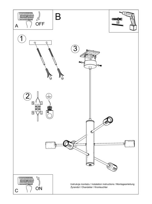 Suspension Acier Noir E27 6 Duomo - Kiabi
