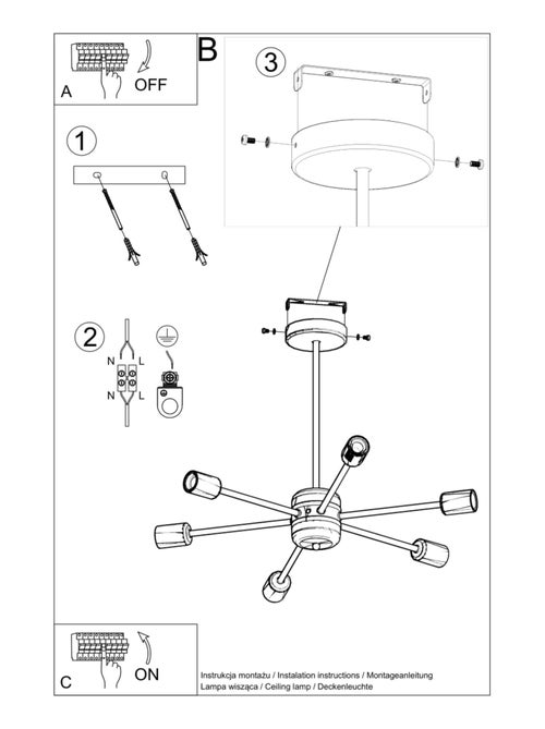 Suspension Acier Noir E27 6 Lango - Kiabi