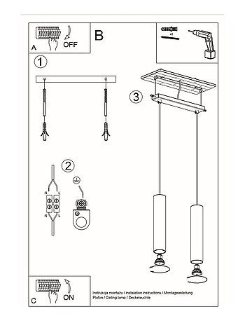 Suspension Acier Noir GU10 2 Lagos Line