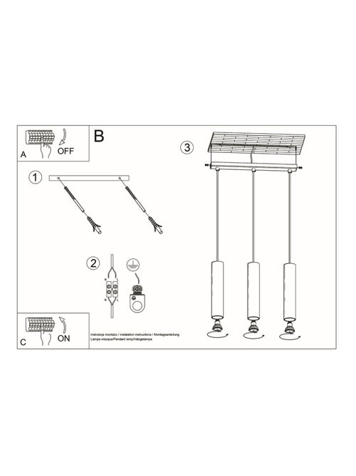 Suspension Acier Noir GU10 3 Lagos Line - Kiabi