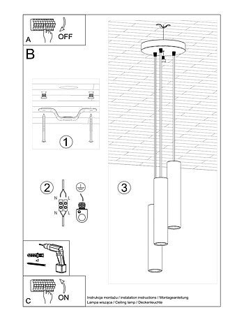 Suspension Acier Noir GU10 3 Lagos