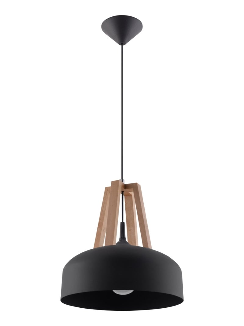 Suspension Acier Noir/Bois Naturel E27 1 Casco Noir - Kiabi