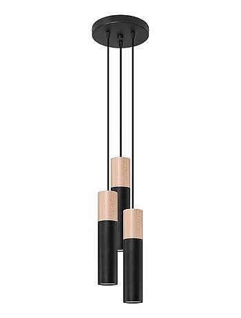 Suspension Acier Noir/Bois Naturel GU10 3 Pablo