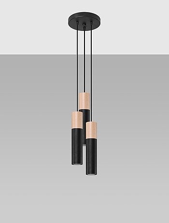 Suspension Acier Noir/Bois Naturel GU10 3 Pablo