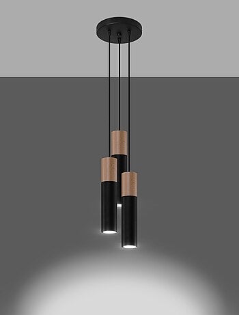 Suspension Acier Noir/Bois Naturel GU10 3 Pablo