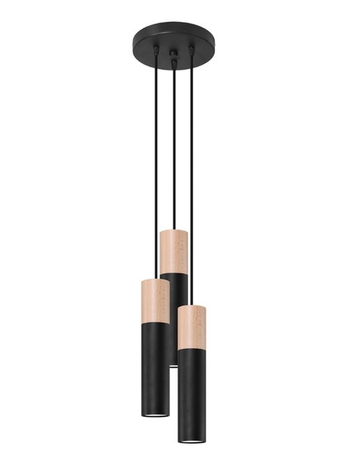 Suspension Acier Noir/Bois Naturel GU10 3 Pablo - Kiabi