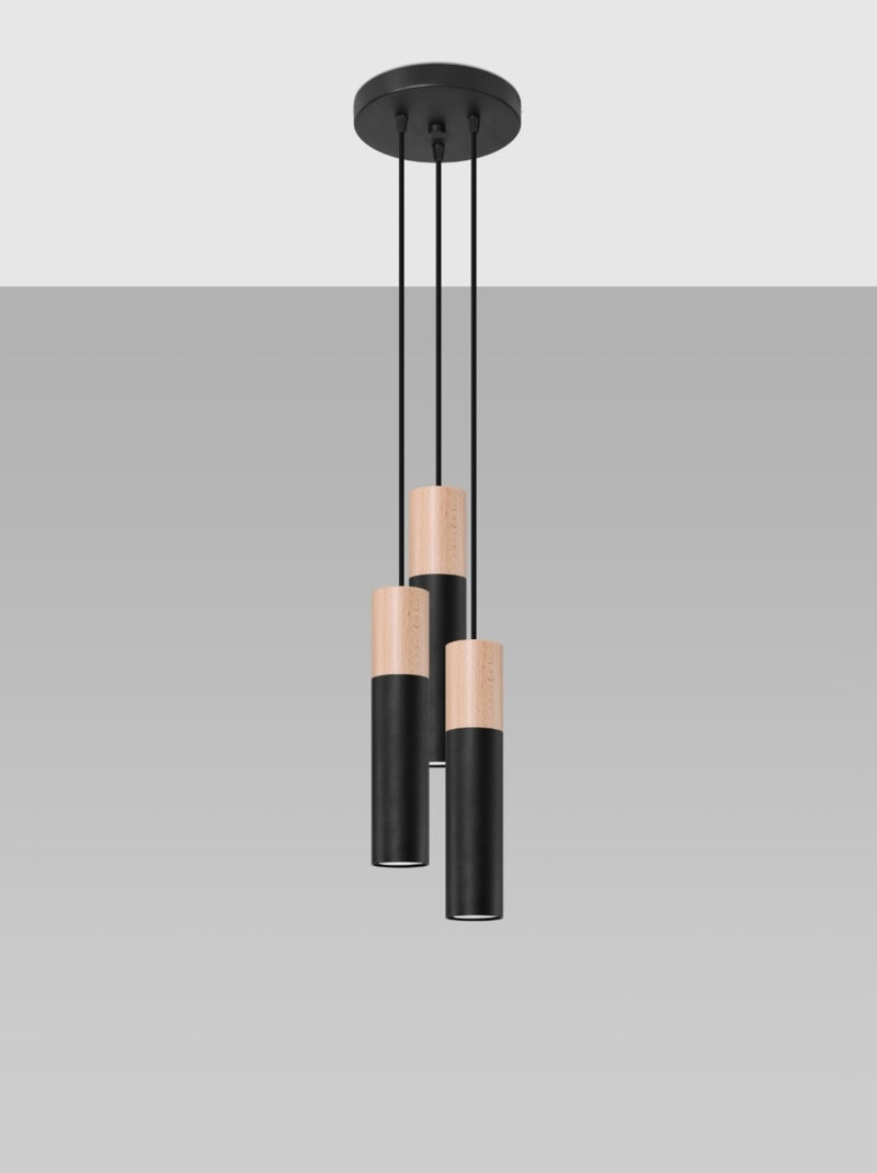 Suspension Acier Noir/Bois Naturel GU10 3 Pablo Noir - Kiabi