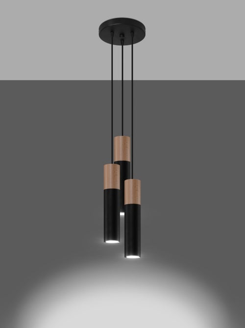 Suspension Acier Noir/Bois Naturel GU10 3 Pablo - Kiabi