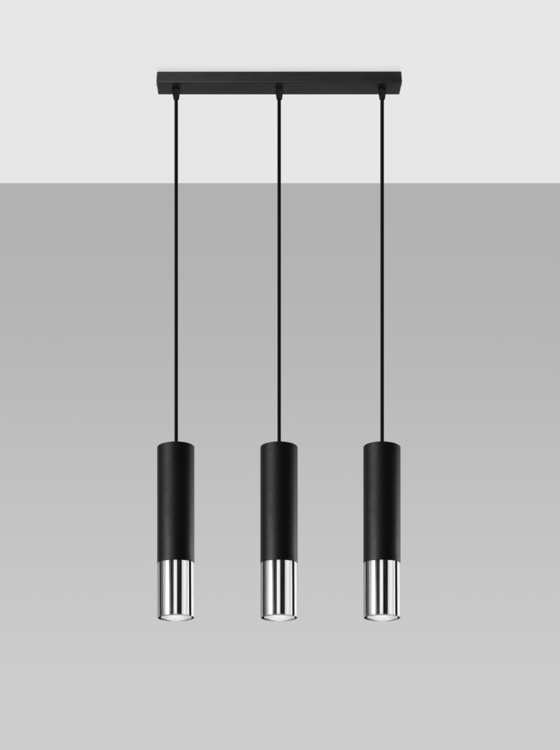 Suspension Acier Noir/Chromé GU10 3 Loopez Line Noir - Kiabi
