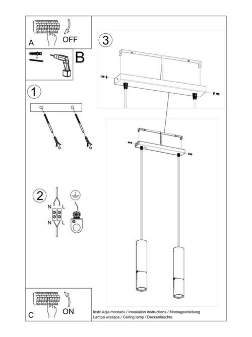Suspension Acier Noir/Cuivre GU10 2 Loopez - Kiabi