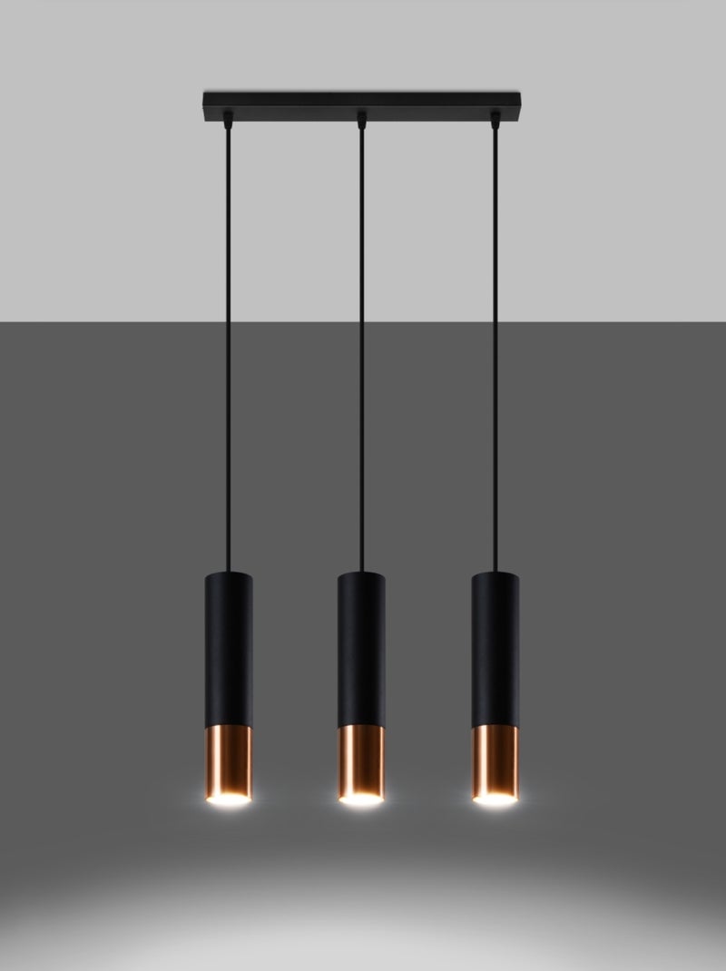 Suspension Acier Noir/Cuivre GU10 3 Loopez Line Noir - Kiabi