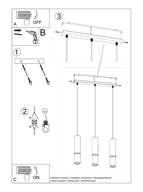 Suspension Acier Noir/Cuivre GU10 3 Loopez Line - Kiabi