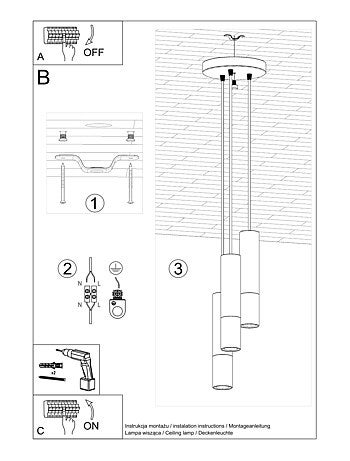 Suspension Acier Or/Noir GU10 3 Loopez
