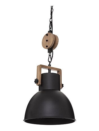 Suspension avec poulie en métal et bois