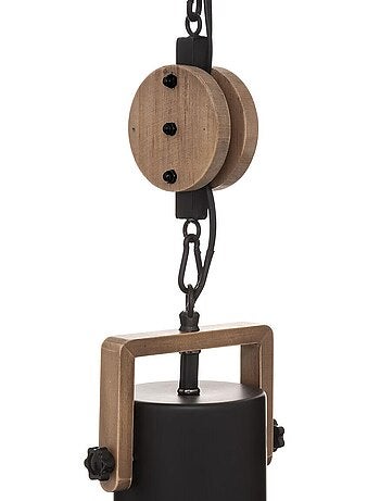 Suspension avec poulie en métal et bois